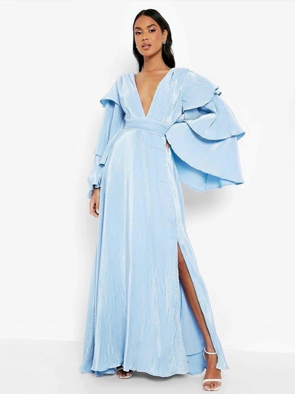 Boohoo Formal Blue Ruffle Dress